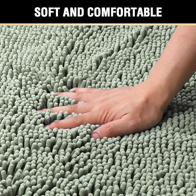 H.VERSAILTEX Bath Mat for Bathroom Non Slip Luxury Chenille Ultra Soft Bath Rugs 24x36 Absorbent Non Skid Shaggy Rugs Washable Dry Fast Plush Area Carpet Mats for Indoor, Bath Room, Tub - Sage