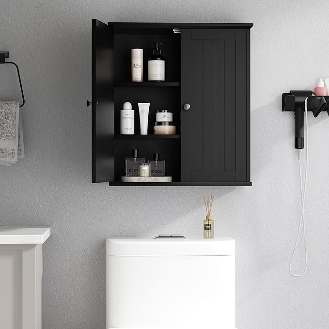 Shintenchi Bathroom Wall Medicine Cabinet with 2 Door, Bathroom Storage Organizer Over The Toilet,Space Saving Storage with 3-Tier Shelves,Solid Black