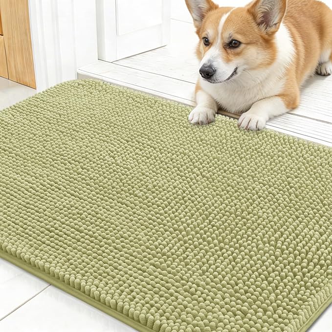 OLANLY Dog Door Mat for Muddy Paws 30x17, Absorbs Moisture and Dirt, Absorbent Non-Slip Washable Doormat, Quick Dry Chenille Mud Mat for Dogs, Entry Indoor Entryway Carpet for Inside Floor, Vanilla
