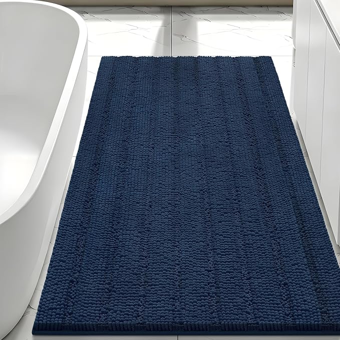 Bcoimo Large Bathroom Rug, Chenille Bath Mat with High Low Pile Design, Soft Absorbent Non Slip Bath Rug, Machine Washable Quick Dry Mat for Shower, Tub, Sink and Vanity