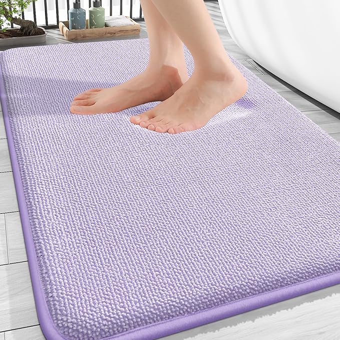 OLANLY Thick Memory Foam Bath Mat Rug 30x20, Extra Soft Absorbent Bathroom Rug, Quick Dry Bath Mats, Non-Slip, Machine Washable Carpet for Bathroom, Tub and Shower, Home Decor Accessories, Lavender