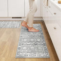 GRANNY SAYS Boho Kitchen Rug Sets of 2, Non Slip Washable Faux Wool Kitchen Mats for Floor, Thick Soft Anti-Fatigue Comfort Standing Mat Runner Rugs for Hallway Laundry Room, Grey