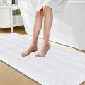 OLANLY Thick Bathroom Runner Rugs 70x24, Absorbent Chenille Striped Bath Rugs, Rubber Backing, Machine Wash Dry, Extra Long Bath Mats for Bathroom Floor, Tub and Shower, Home Decor Accessories, White