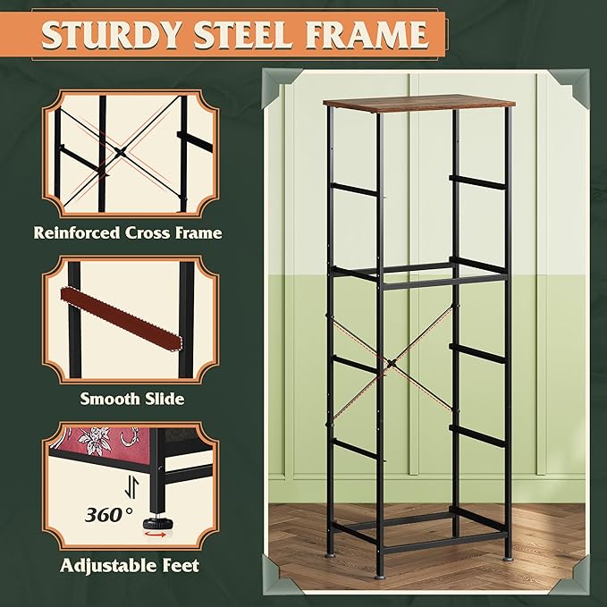 WLIVE Fabric Dresser, 5-Drawer Tall Dressers for Bedroom, Storage Dresser Organizer with Fabric Bins, Wood Top, Sturdy Steel Frame, Chest of Drawers for Closet, Hallway, Pattern