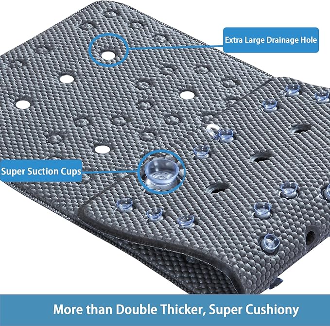 Webos Bathtub Mat Non Slip: Soft Safety Foam Bath Mat for Tub Suitable for Families Extra Large 17 X 36Inch with Drain Holes and Suction Cups Massage Tub & Shower Mat for Bathroom (Dark Grey)