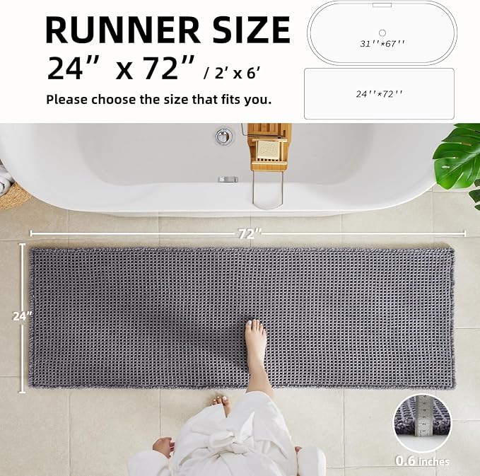 TYUU Waffle Runner Rug Bathroom, Long Boho Bathroom Rugs Non Slip Washable Super Absorbent Quick Dry Farmhouse Bath Decor, 72"x24" Grey