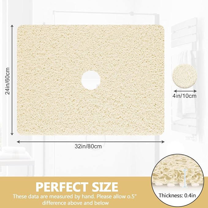 Shower Mat Non Slip: 32 x 24 Inch Extra Large Loofah Shower Mats for Inside Shower - Anti Slip Shower Stall Matt with Drain Hole in Middle