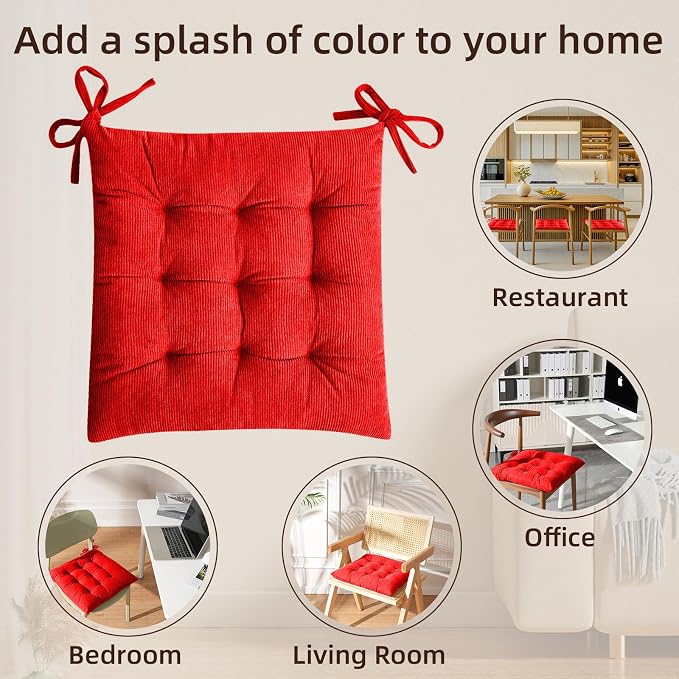 HLOVME Corduroy Chair Cushion with Ties Ultra Soft Warm Floor Cushion for Kids Reading Nook Comfortable Square Seat Cushion for Adult 15.7”x15.7”, Khaki