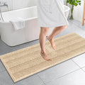 OLANLY Thick Bathroom Runner Rugs 59x20, Absorbent Chenille Striped Bath Rugs, Rubber Backing, Machine Wash Dry, Extra Long Bath Mats for Bathroom Floor, Tub and Shower, Home Decor Accessories, Beige