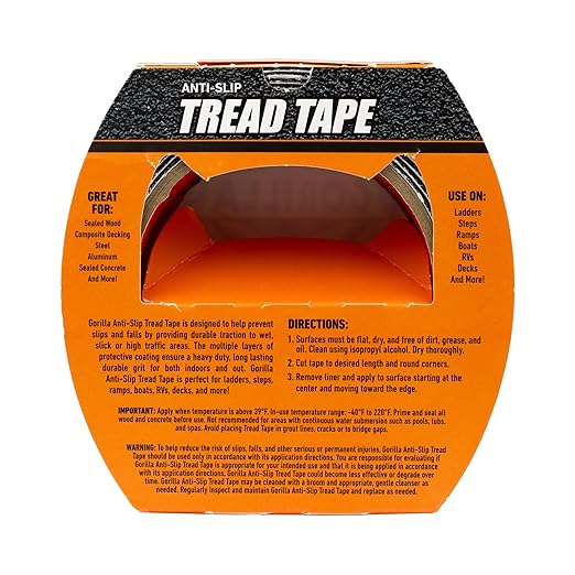 Gorilla Anti-Slip Tread Tape, 2" x 10' Roll, Black, (Pack of 4)
