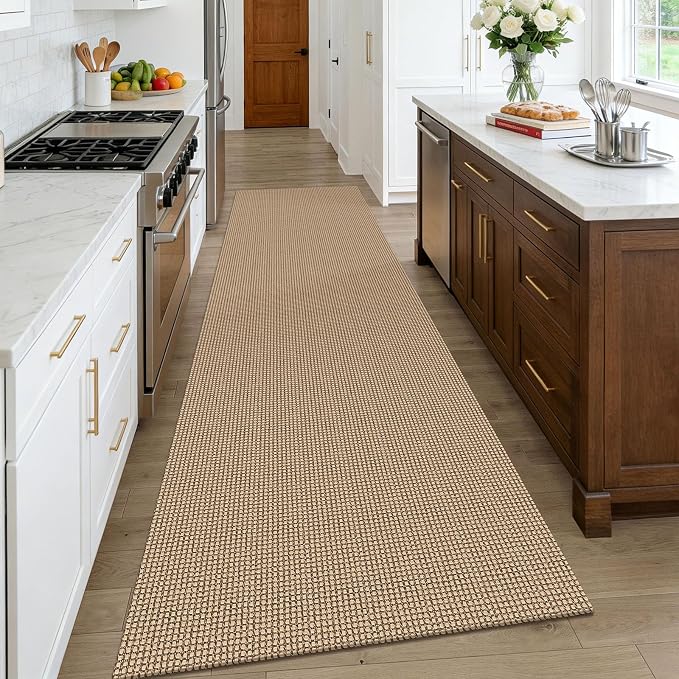 KOZYFLY Boho Runners for Hallways 3x10 ft Washable Kitchen Runner Non Slip Rubber Backed Hallway Rugs Cotton Entryway Runner Rug for Indoor Hall, Backdoor, Kitchen, Orange Beige/Tan/Brown