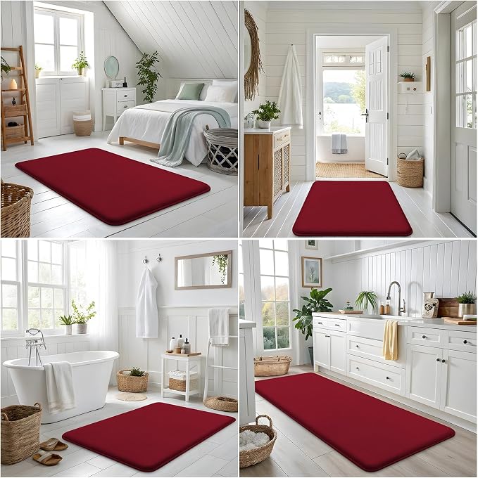 Smiry Memory Foam Bath Mat 24x16, Extra Soft and Absorbent Bathroom Mats, Non Slip Washable Carpet for Floor, Shower and Tub, Red