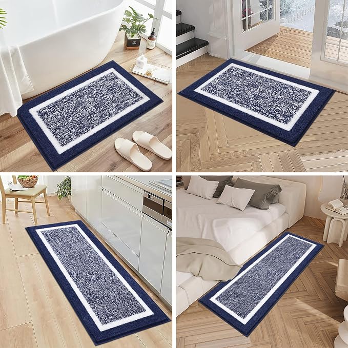 Pauwer Bathroom Rugs Sets 3 Piece Bathroom Shower Rugs with U-Shaped Contour Toilet Mat Absorbent Microfiber Plush Bath Mats Non Slip Bath Rugs Machine Washable Shaggy Bathroom Floor Mats, Navy