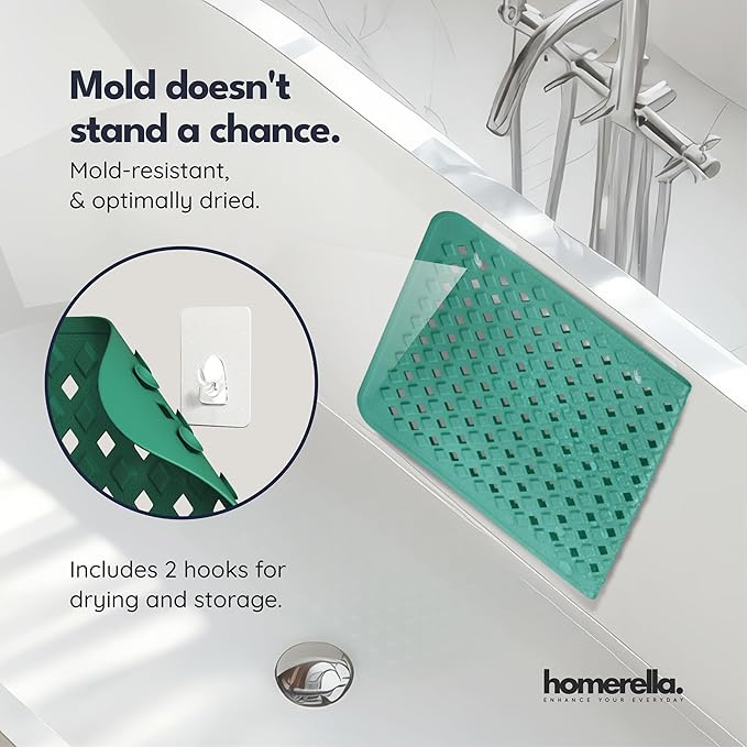 Bathtub Mat Non Slip 35x16 - homerella® Bath Mat Incl. Hooks for Drying, Extra Long, 100% BPA Free, Shower Mat Non Slip Anti Mold, Machine Washable, Shower Mats for Inside Shower Mildew Resistant