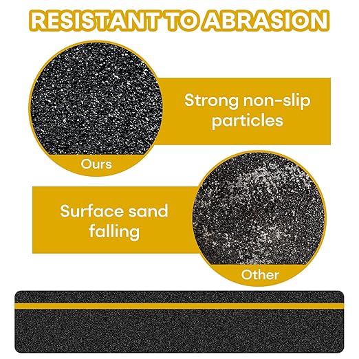 10 Pack Anti Slip Traction Treads with Reflective Stripe, 6” x 30” Grit Non Slip Waterproof Tape Pre-Cut Tape with Roller, High Traction Friction Abrasive Adhesive for Stairs Step, Black & Yellow