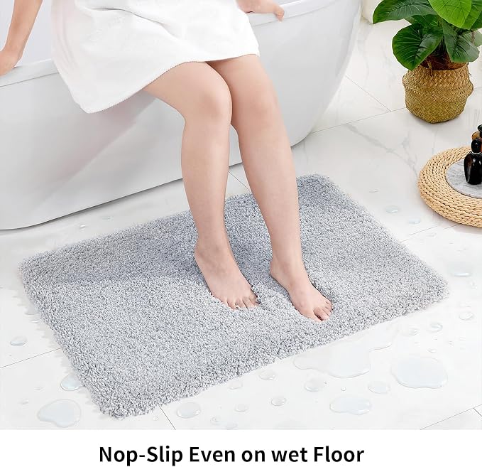 Disolla Bathroom Rug 17x24 - Non-Slip Plush Small Bath Mat, Highly Absorbent & Ultra Soft Fluffy Floor Mat, Machine Washable for Shower and Tub, Silver Grey