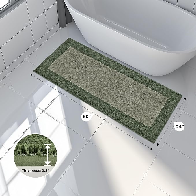 anllugs Bathroom Rugs 24" x 60", Non-Slip Extra Soft Absorbent Bath Rugs, Machine Washable Quick Dry Bath Mats for Bathroom Floor, Shower, Bathtub and Sink, Sage Green & Budding Green