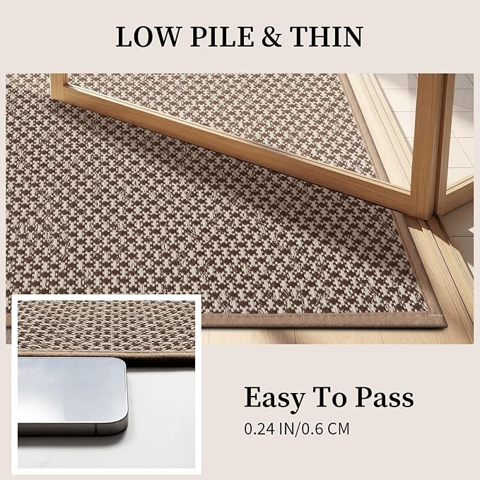 YIHOUSE Thin Bath Mat Khaki Bathroom Rugs Sets 3 Pieces, Non Slip Absorbent Bath Mats Quick Dry, Woven Braided Rugs Washable,Tapetes para Baño for Bathroom,Bathtub(17.5"x24"U+17"x24"+17"x47")