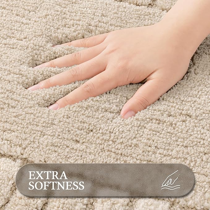 Pauwer Bathroom Rugs Sets 3 Piece Non Slip Machine Washable Bathroom Shower Rugs with U-Shaped Contour Toilet Mat Plush Shaggy Absorbent Microfiber Bath Mat Set, Light Beige