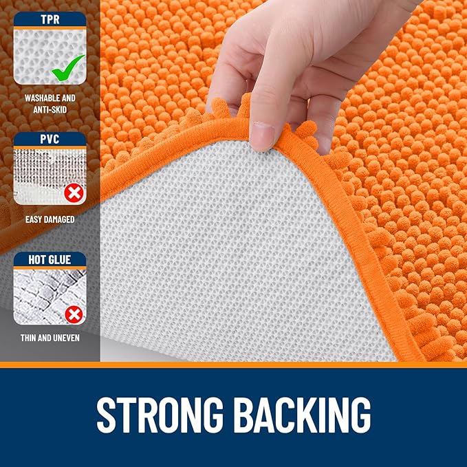 OLANLY Large Bathroom Rugs 50x30, Extra Soft Absorbent Chenille Bath Rugs, Rubber Backing Quick Dry, Machine Washable Bath Mats for Bathroom Floor, Tub and Shower, Home Decor Accessories, Orange
