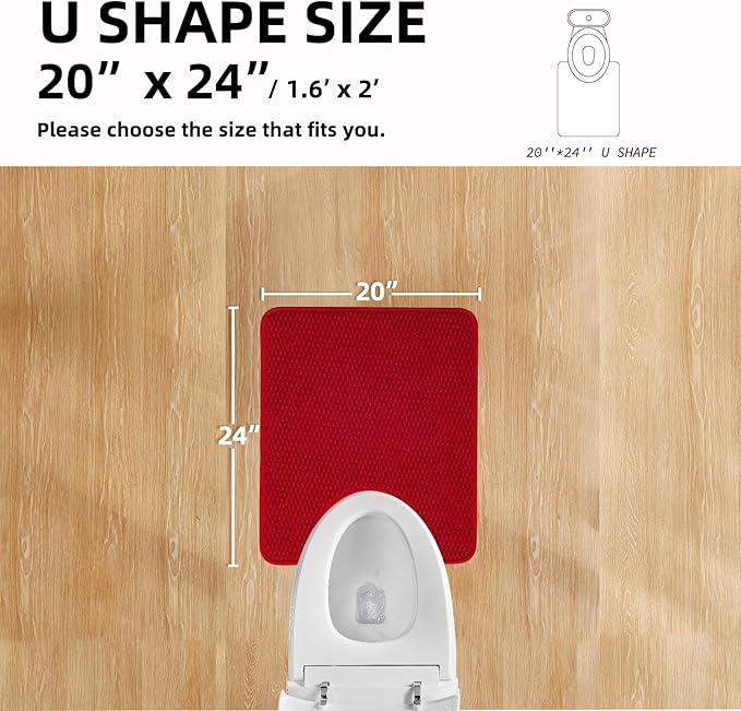 TYUU Christmas Toilet Rug, Thin Toilet Rugs U Shaped Washable Non Slip Absorbent Quick Dry Low Pile Toilet Mat, Red 20"x24" U Shape