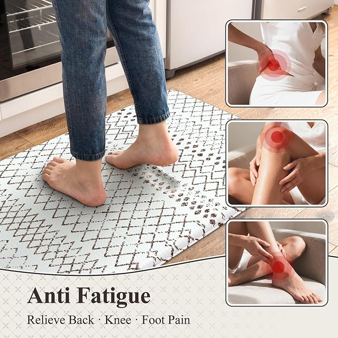 KIMODE Kitchen Mats 2PCS Cushioned Anti Fatigue Boho Kitchen Rugs and Mats Non Slip Waterproof Kitchen Mats for Floor Comfort Foam Standing Desk Mat for Home Office Sink Laundry Brown and White Decor