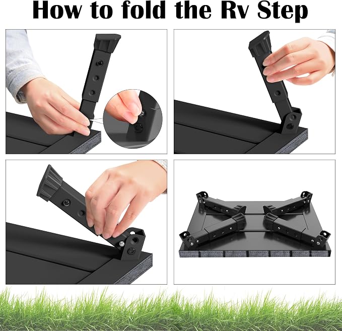 Marudina Large Platform RV Step with Cloth Cover and Anti-Slip Surface, 3-Level Adjustable Height, Light Aluminum Folding Step Stool, Supports Up to 1,000 lb - Ideal for RV and Multi-Use Scenarios