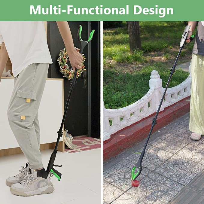 51" Heavy Duty Grabber Reacher Tool, Black & Green | For Seniors/Disabled/After Surgery Recovery, Extra Long Foldable, With Shoehorn, 360° Rotating Anti-Slip Claw, Magnetic Tip