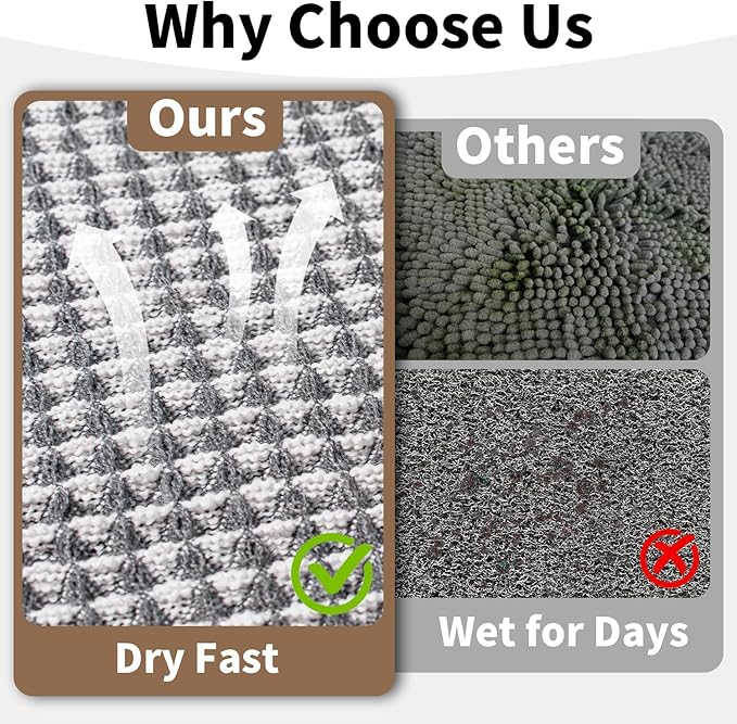Waffle Runner Bath Mat - Long Boho Bathroom Rugs Non Slip Washable, Super Absorbent & Quick Dry, Soft Bath Mat Farmhouse Bathroom Decor, 24'' x 72'', Dark Grey and White