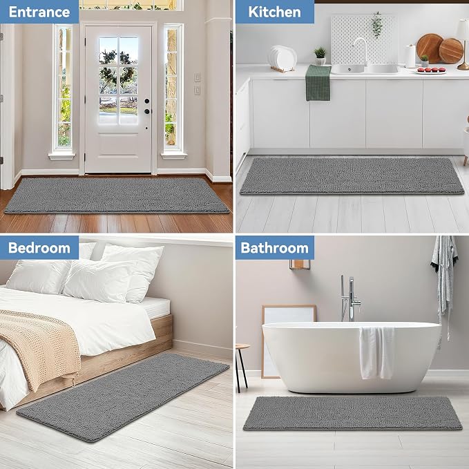 Bcoimo Long Bathroom Rug 70" x 24", Absorbent Non Slip Bath Mat, Washable Quick Dry Bathroom Runner Rug for Shower, Tub, Sink and Vanity