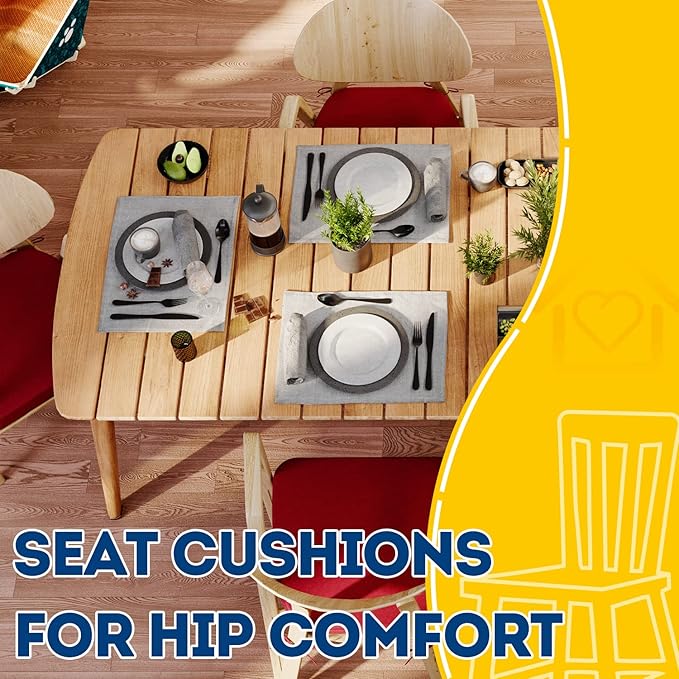 AAAAAcessories D-Shaped Chair Cushions, 2" Thick Dining Chair Pads with Ties and Removable, Machine-Washable Cover, 17" x 16", Wine Red