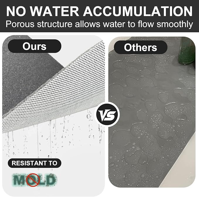 Extra Large Square Shower Mat for Inside Shower, 36 x 36 Inch Shower Floor Mat with Center Drain Hole, Designed for Walk-in Showers, Non-Slip Loofah Mat with Wide Coverage for Stable Standing