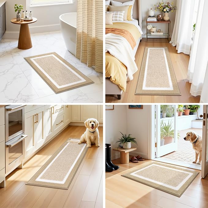 Pauwer 3 Pieces Bathroom Rugs Sets, Microfiber Shaggy Bath Mat Set, Ultra Soft Non-Slip Rug with U Shaped Toilet for Bathroom, Tub, Shower Washable Carpets Set,Beige