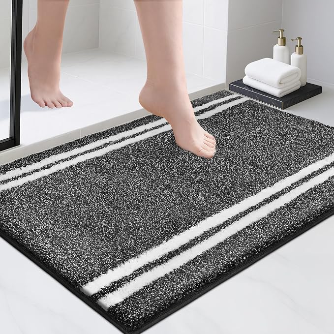 PURRUGS Bathroom Rug Non-Slip Machine Washable 24" x 36", Super Absorbent and Quick Dry Shaggy Microfiber Bath Mat, Extra Soft and Plush Bath Rug for Bathtub, Shower, and Sink, Charcoal