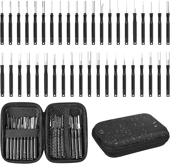 Kikerike Terminal Removal Tool Kit 41 Pcs Depinning Tool Electrical Connector Pin Removal Tool Kit Pin Extractor Tool Set Wire Terminal Release Tool for Automotive Car Household Devices - Black