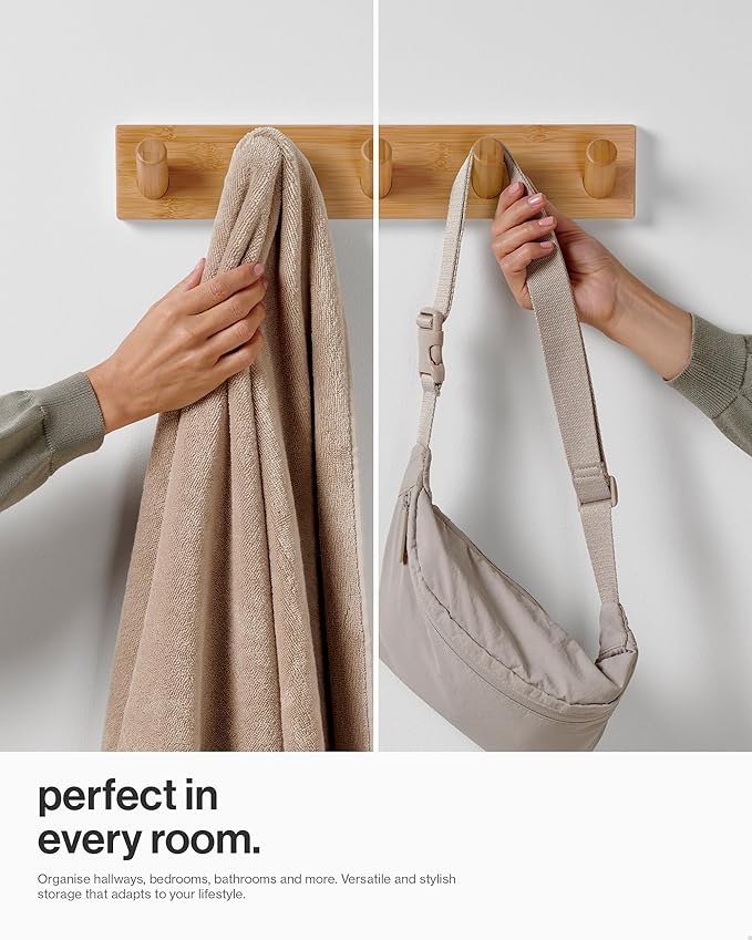 LARHN Wall Mounted Coat Rack with 5 Heavy-Duty 1" Diameter Hooks (2-Pack), 16.5" - Wooden Wall Hook Rack - Modern Scandinavian Home Decor