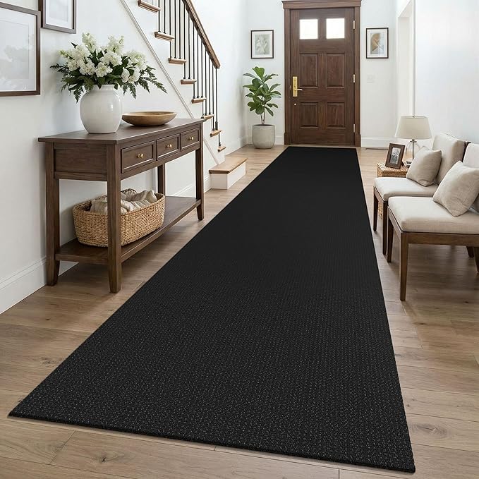 KOZYFLY Black 3x16 Runners Rugs for Hallway, Extra Long Washable Runner Rug, Woven Non Slip Kitchen Runner, Cotton Entryway Rug, Floor Carpet for Entry, Aisle, Hall, Black/Dark Grey