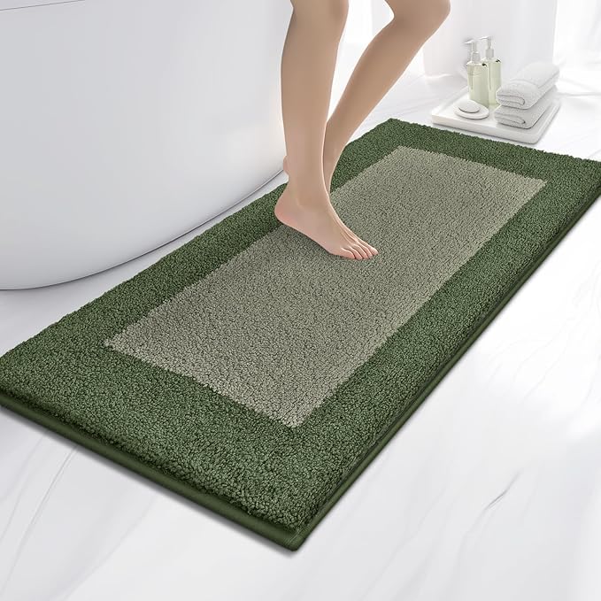 anllugs Bathroom Rugs 24" x 60", Non-Slip Extra Soft Absorbent Bath Rugs, Machine Washable Quick Dry Bath Mats for Bathroom Floor, Shower, Bathtub and Sink, Sage Green & Budding Green