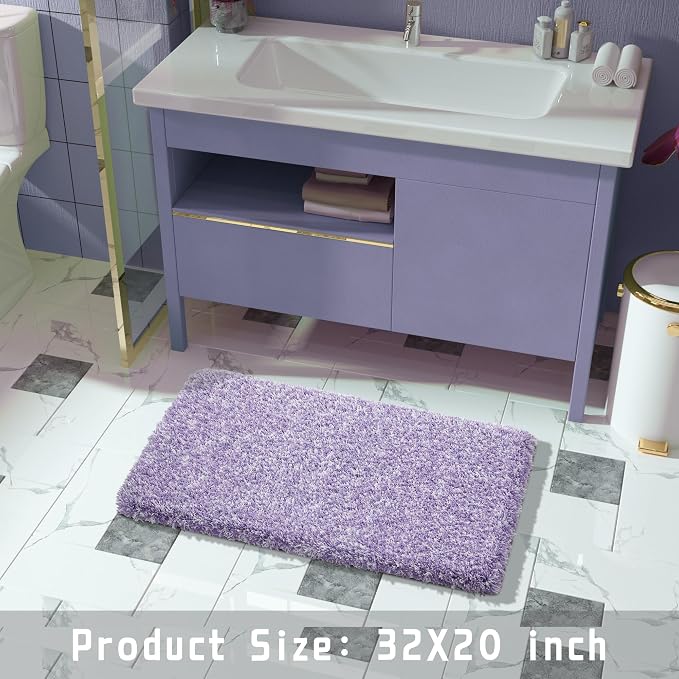 Yimobra Bath Rugs for Bathroom 32X20, Ultra Soft and Water Absorbent Bath Mats, Non Slip Plush Shower Mat Outside, Microfiber Thick Matts for Bathroom Floor/Tub, Machine Washable, Purple and White
