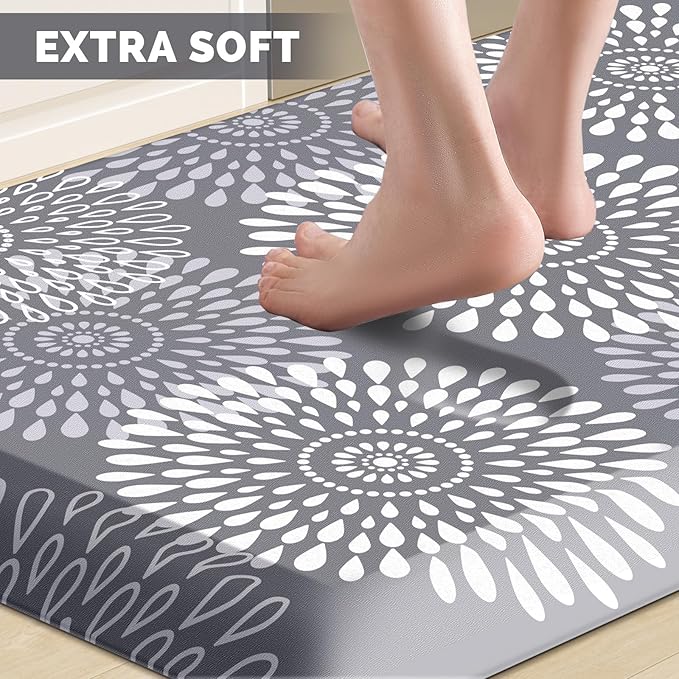 LuxStep Kitchen Mat Waterproof Kitchen Rugs for Floor Cushioned Anti-Fatigue Mat Non-Slip Standing Desk Mat Comfort Floor Mats for House Sink Office 20" x 39"-4/5 Inch Grey