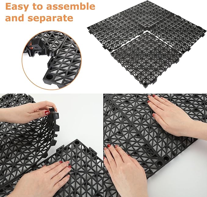 12 Pack Interlocking Floor Tiles 11.8" x 11.8" Interlocking Rubber Floor Mat Outdoor Non Slip Splicing Drainage Mats for Shower, Deck, Pool, Patio, Balcony, Kitchen, Yard
