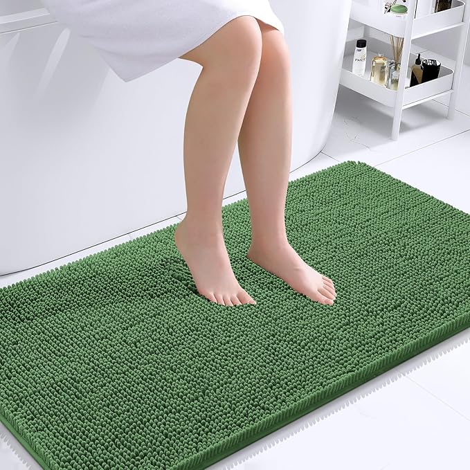 OLANLY Large Bathroom Rugs 45x27, Extra Soft Absorbent Chenille Bath Rugs, Rubber Backing Quick Dry, Machine Washable Bath Mats for Bathroom Floor, Tub and Shower, Home Decor Accessories, Olive Green