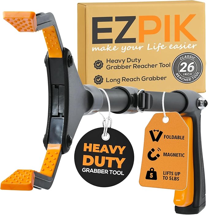 EZPIK Classic 26” Folding Grabber Reacher Tool with Dual Magnets, Heavy Duty Trash Picker Upper Grabber for Seniors & Disabled Users, Aluminum Pickup Tool for Everyday Reaching Aids (Black)