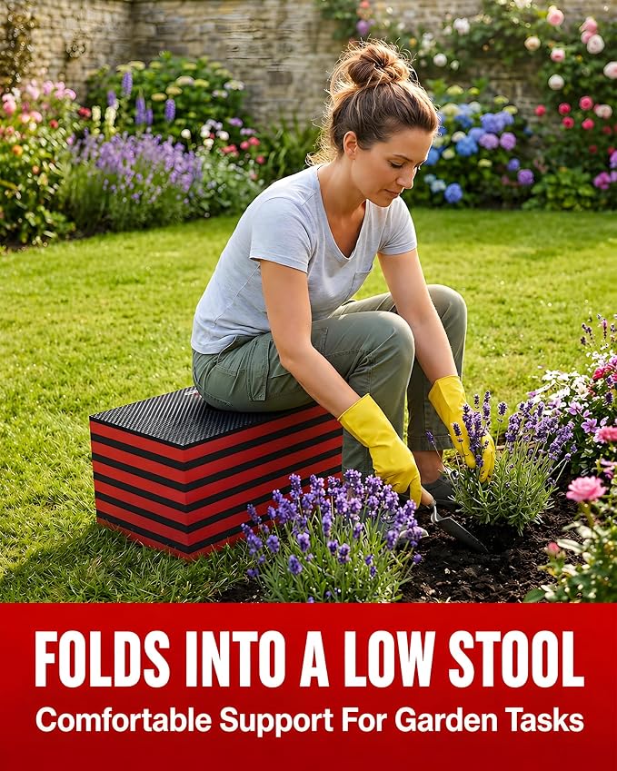 Foldable EVA Utility Mat with Handle, Heavy Duty Mechanic Mat for Kneeling, Workouts, Garages, Gardening, Camping, Picnics, Outdoor Adventures and Home Gyms, Red