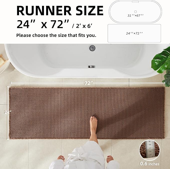 TYUU Waffle Runner Rug Bathroom, Long Boho Bathroom Rugs Non Slip Washable Super Absorbent Quick Dry Farmhouse Bath Decor, 72"x24" Mocha