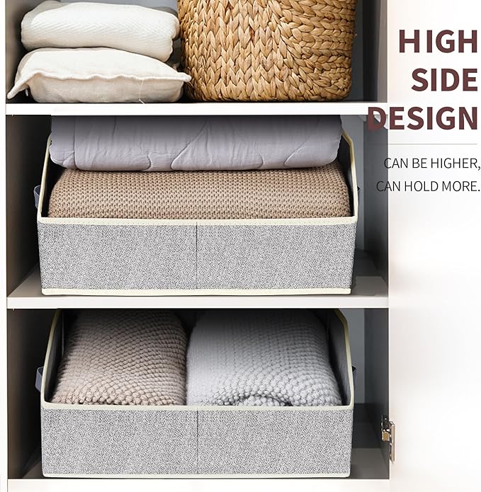 Homsorout Trapezoid Bins for Organization - 8 Pack Storage Cubes, Decorative Fabric Organizer Bins, Large Baskets for Storage, Linen Storage Organizer for Clothes, Books, Home, Light Gray