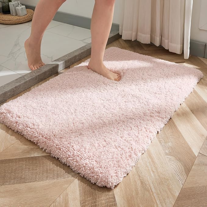 Disolla Bathroom Rug 20x32 Non Slip Fluffy Bath Mat for Bathroom Floor Washable Plush Luxury Bath Rug for Tub Soft Shaggy Absorbent Shower Sink Mat, Sakura Pink