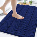 Grandaily Chenille Striped Bathroom Rugs 47x20, Extra Thick and Soft Absorbent Bath Mats, Rubber Backing, Plush Shaggy Shower Carpet, Machine Wash Dry, Bath Rug for Bathroom, Navy Blue