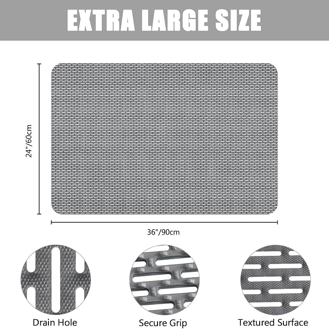 Non Slip Shower Mat: 36" X 24" Extra Large Shower Mats for Inside Shower - PVC Quick Dry Shower Stall Mat with Hundreds Drain Holes