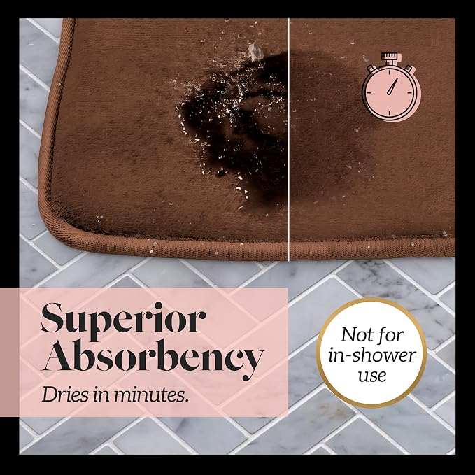Memory Foam Bath Mat Non Slip Absorbent Super Cozy Velvet Bathroom Rug Carpet (72 inches X 24 inches, Brown)